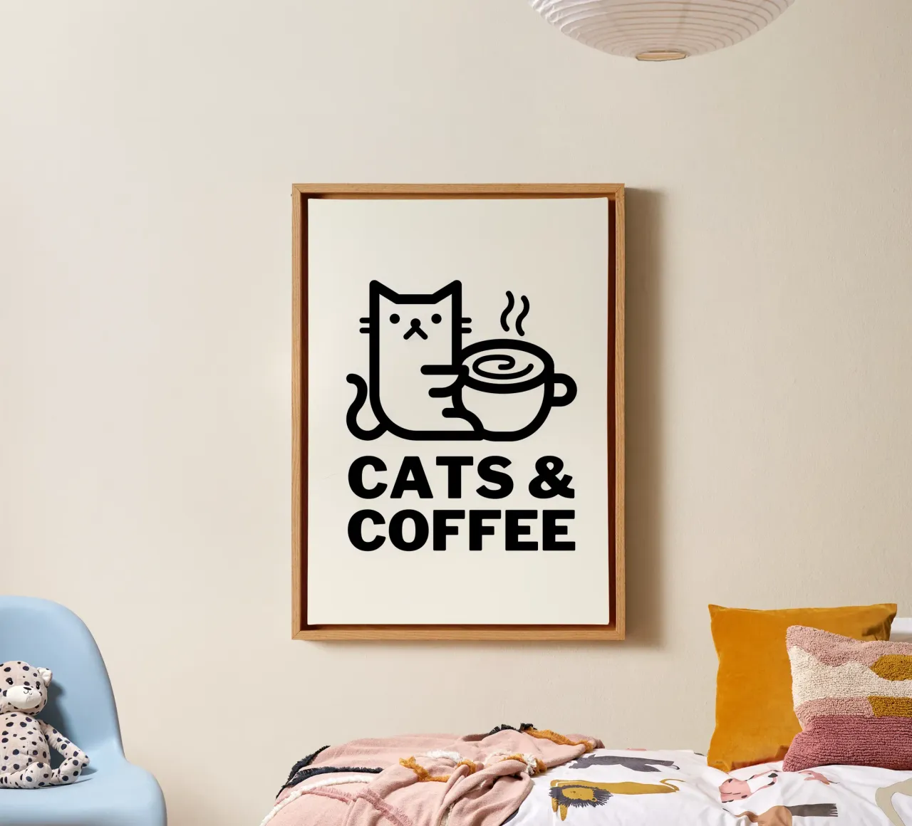 Gatti e caffè tela con Cornice a cassetta da Bartosz Powalka