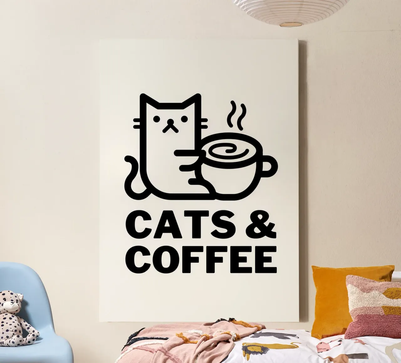 Gatti e caffè tela con Cornice a cassetta da Bartosz Powalka
