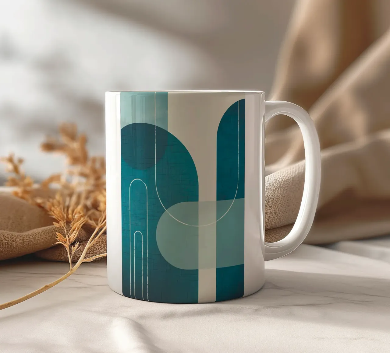 Archi Teal di metà secolo 1 tazza in ceramica da Aiden Garcia