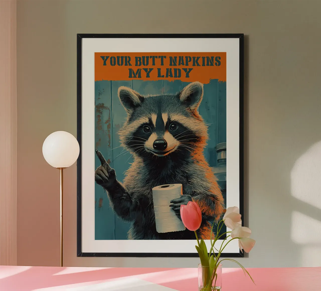 I vostri tovaglioli per il sedere, mia signora poster con telaio in plastica da Adrian Patel
