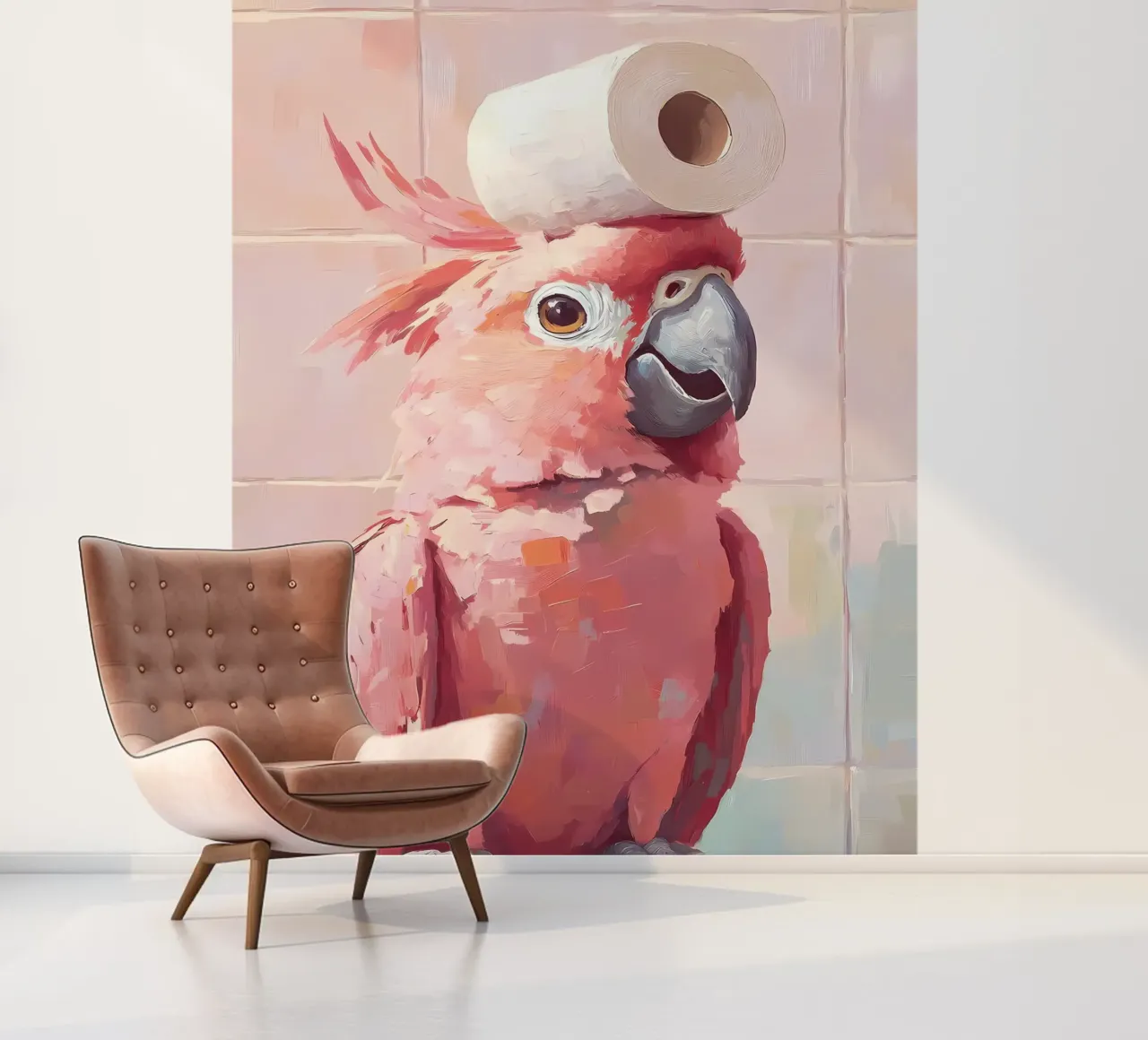 Rosa Kakadu mit Toilettenpapier Fototapete von Adrian Patel