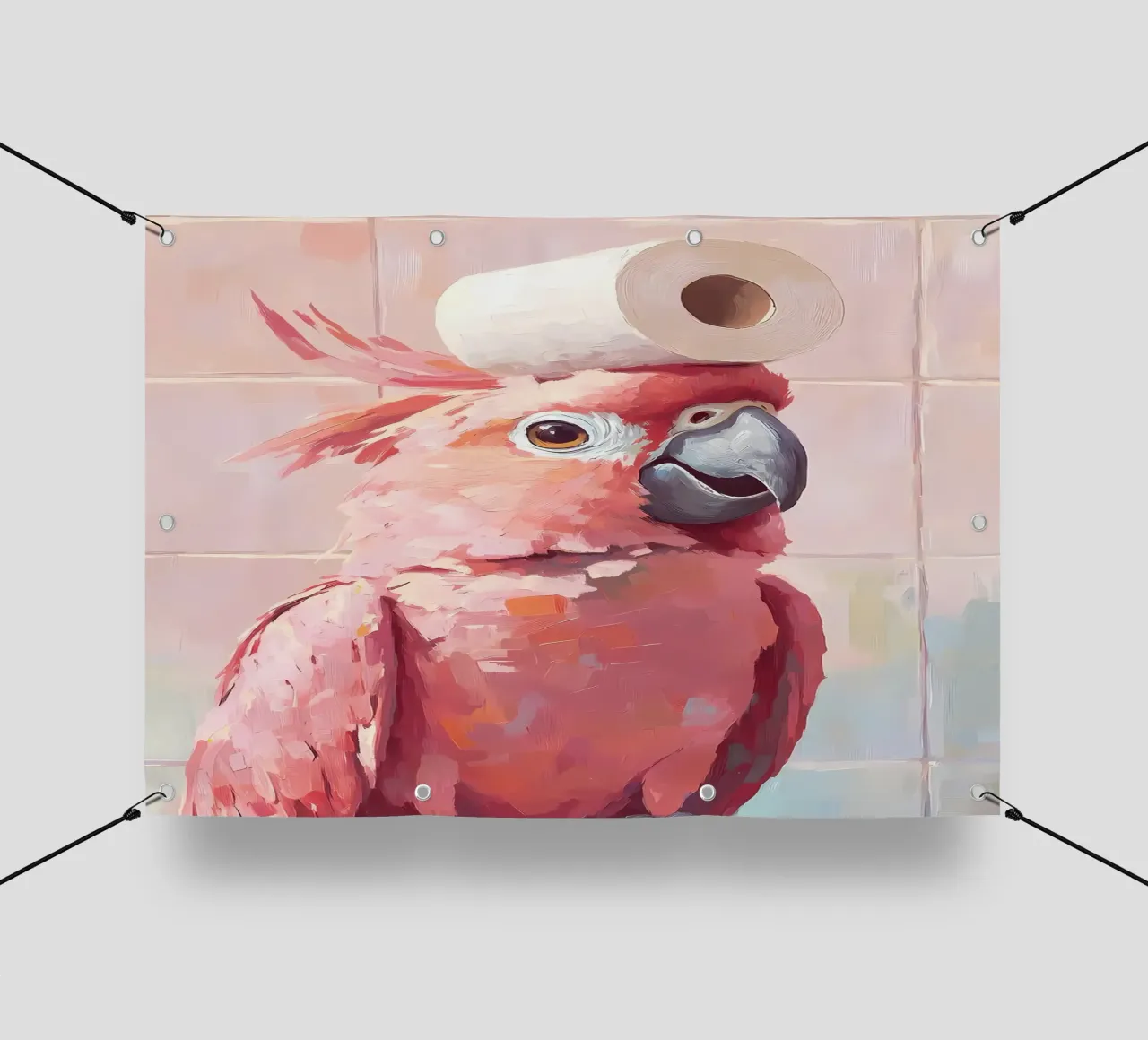 Cacatua rosa con carta igienica telo in pvc da Adrian Patel