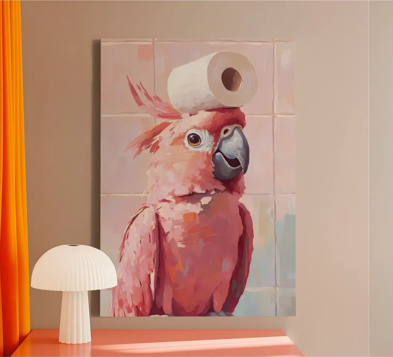 Roze kaketoe met toiletpapier canvas met Baklijst van Adrian Patel