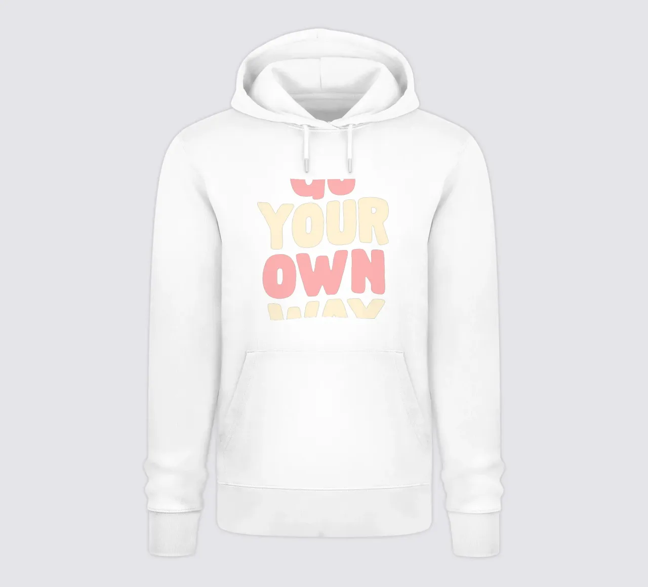 Estampado tipográfico "Go Your Own Way" en rosa, blanco y azul sudadera con capucha de THE MOTIVATED TYPE