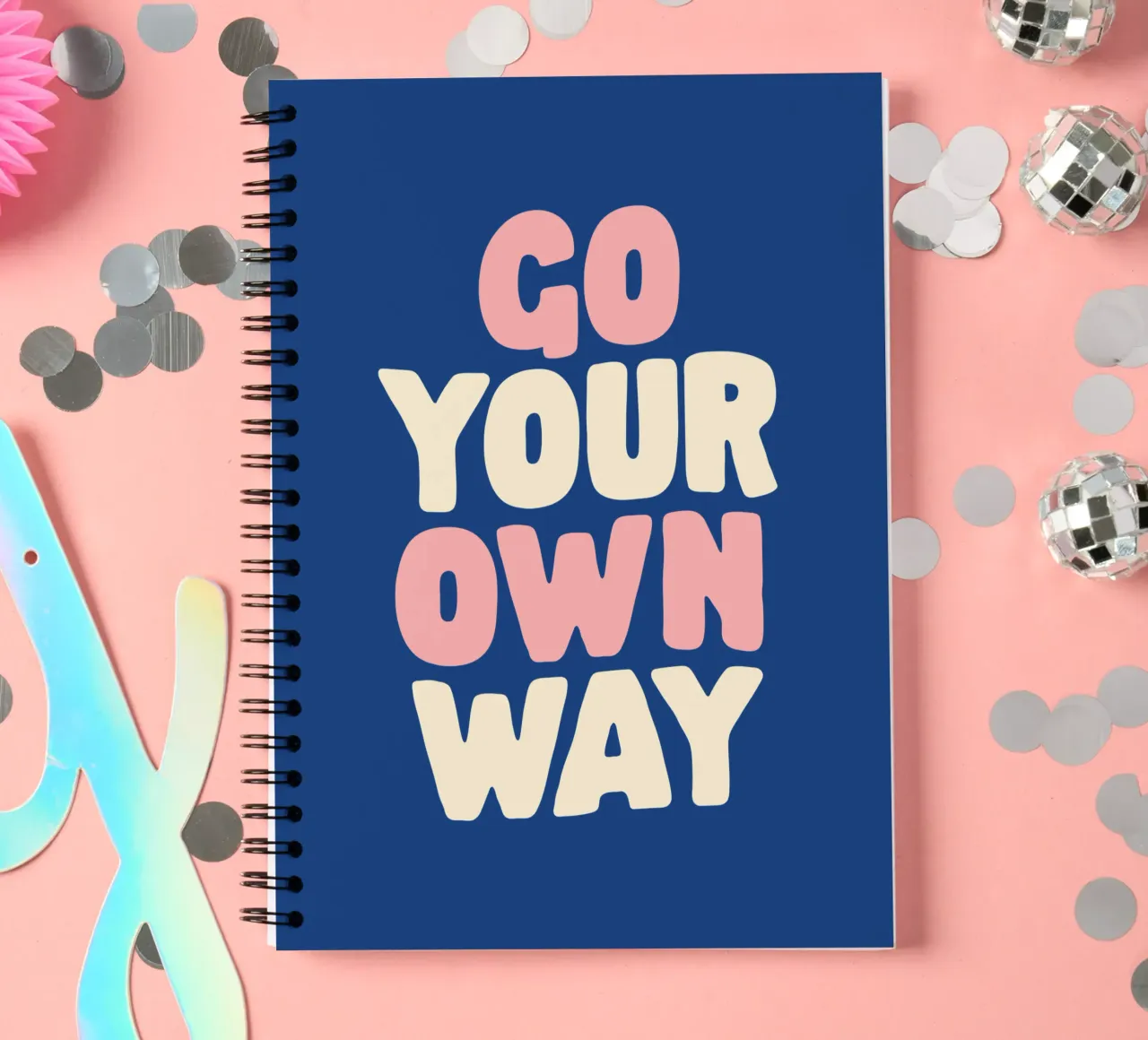 Go Your Own Way Typography Print in Pink White and Blue spiral notebook by THE MOTIVATED TYPE
