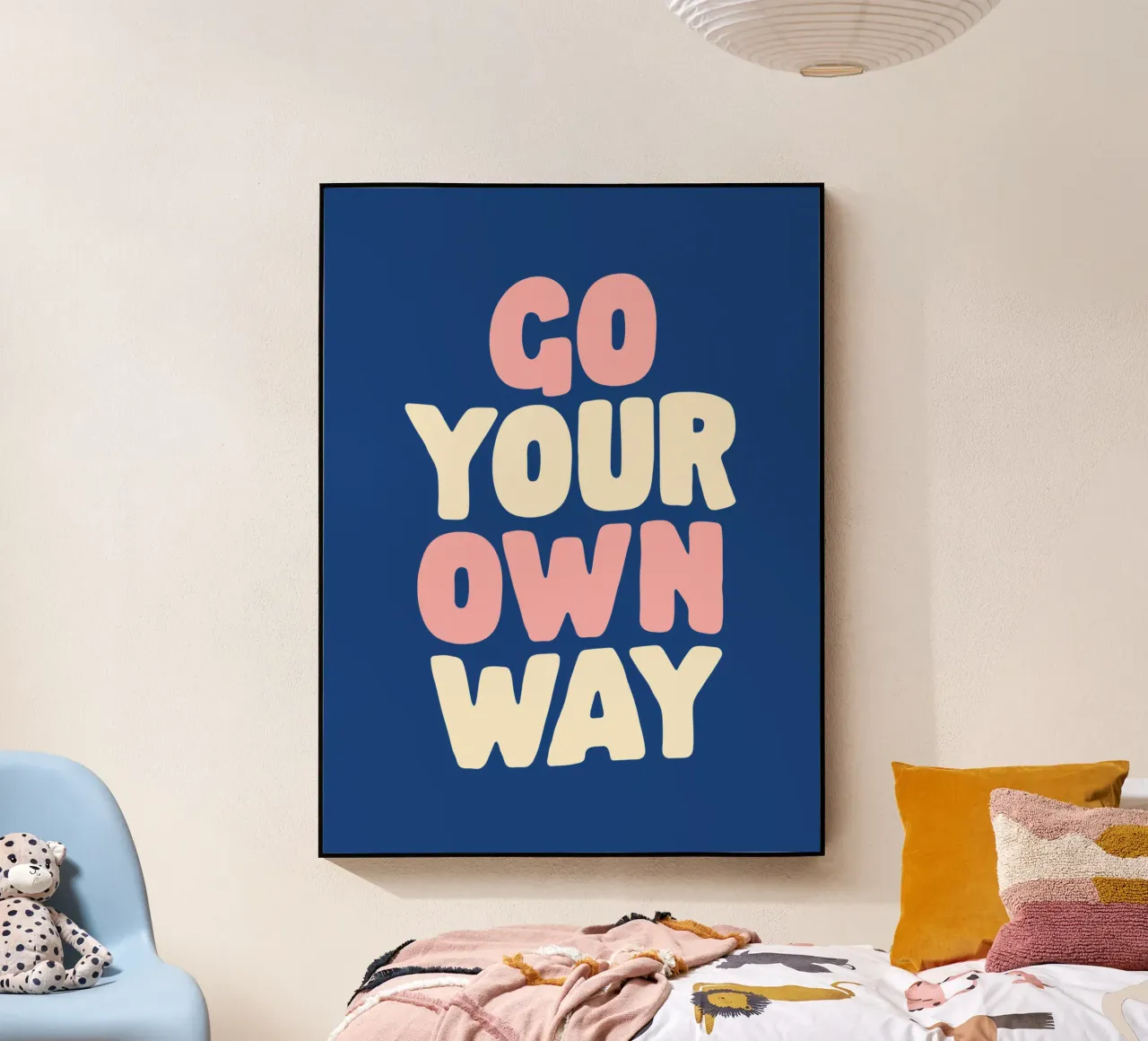 Go Your Own Way Typografie print in roze, wit en blauw acryl van THE MOTIVATED TYPE