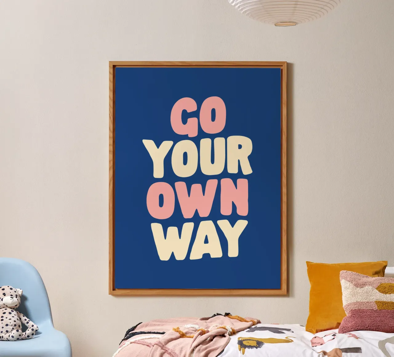 Go Your Own Way Typography Print in Pink White and Blue alu-dibond by THE MOTIVATED TYPE
