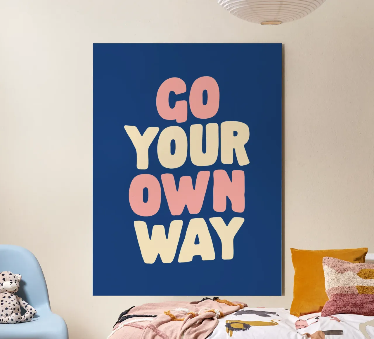 Go Your Own Way Typography Print in Pink White and Blue alu-dibond by THE MOTIVATED TYPE
