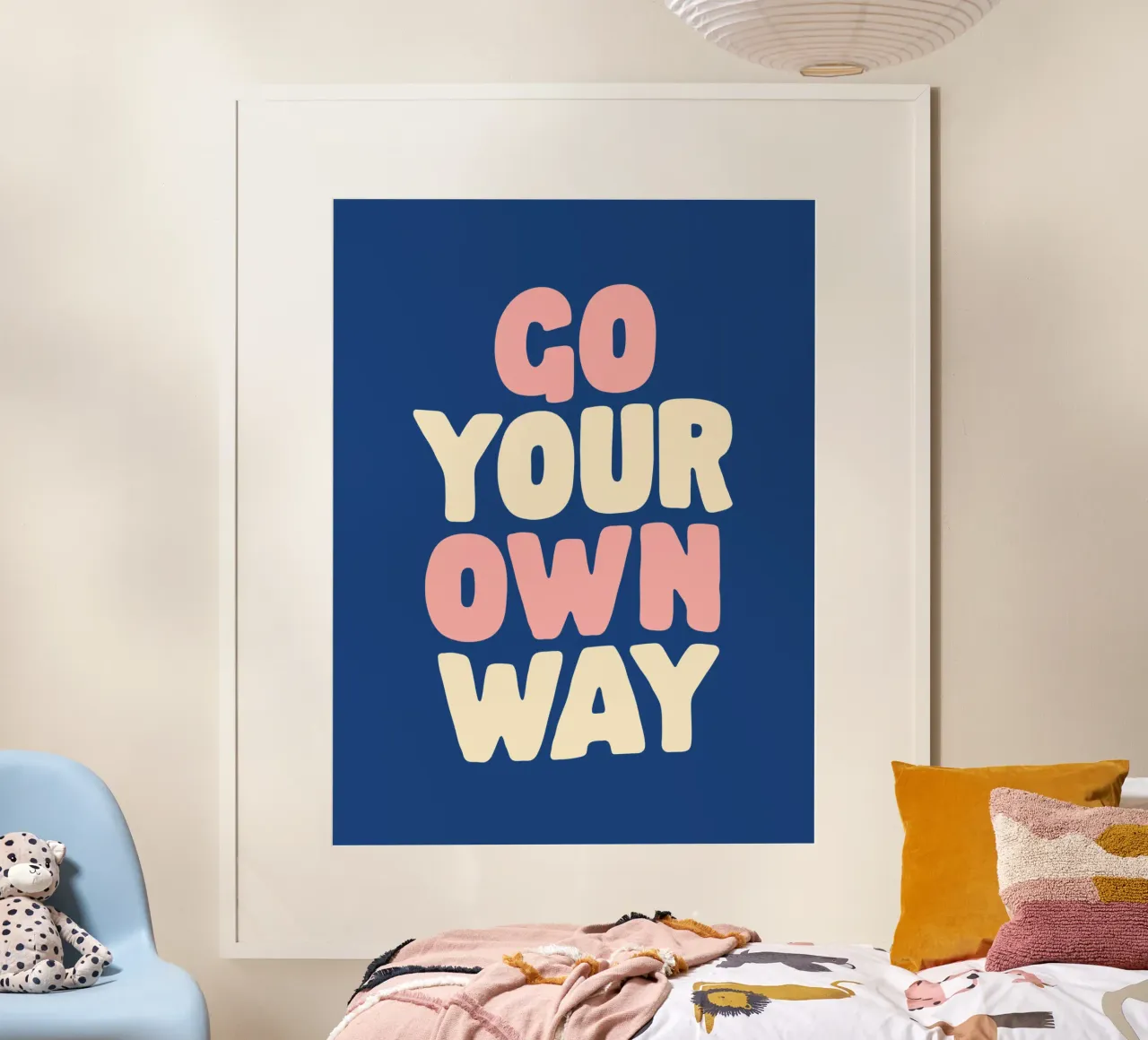 Go Your Own Way Typografie print in roze, wit en blauw hahnemühle van THE MOTIVATED TYPE