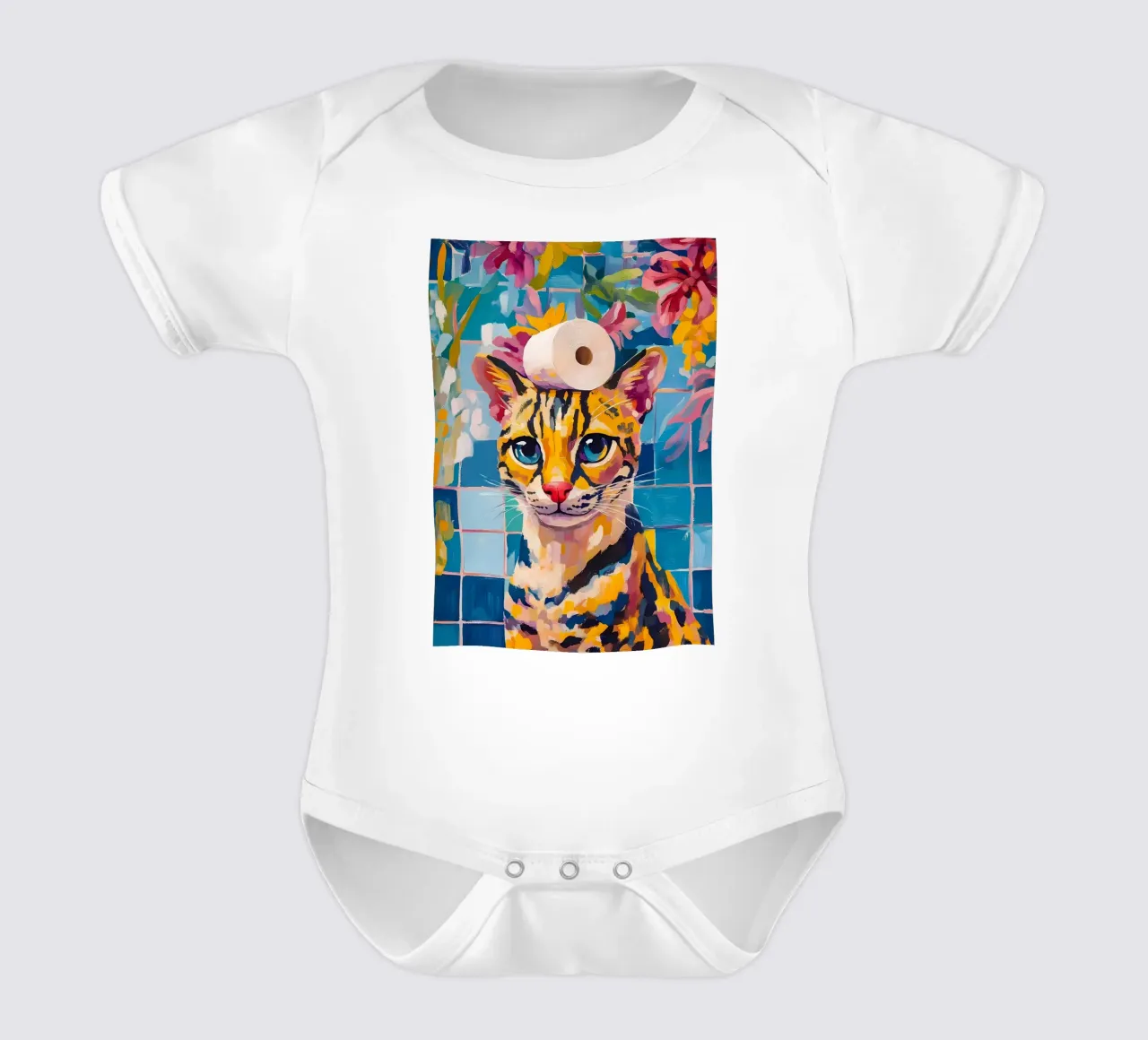 Cat with Toilet Paper short-sleeve baby romper by Adrian Patel