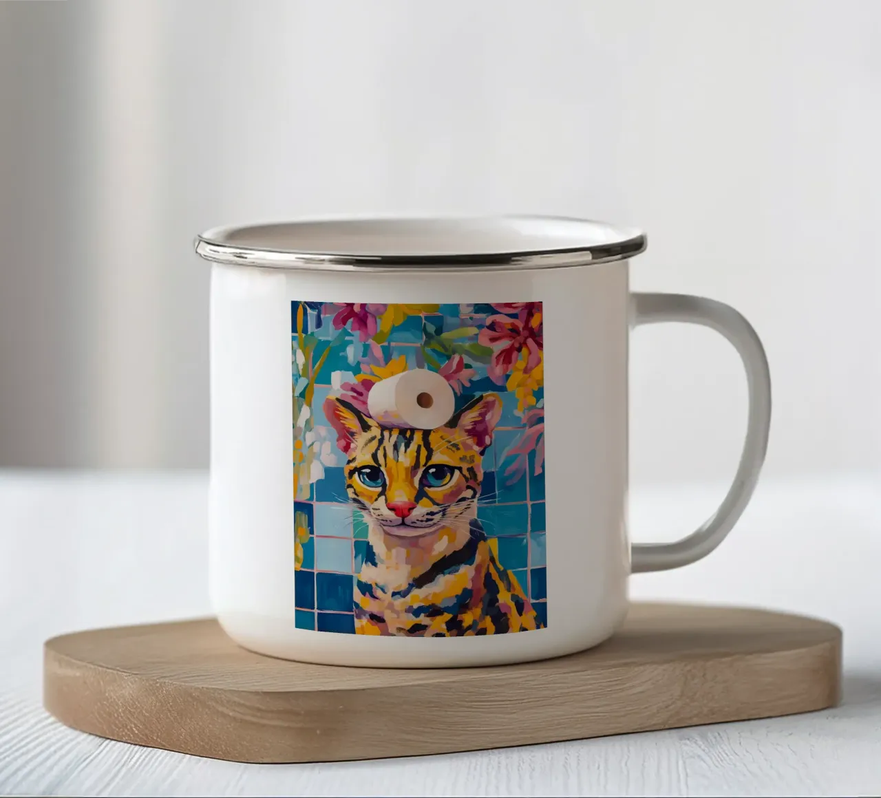 Gatto con carta igienica tazza in smalto da Adrian Patel
