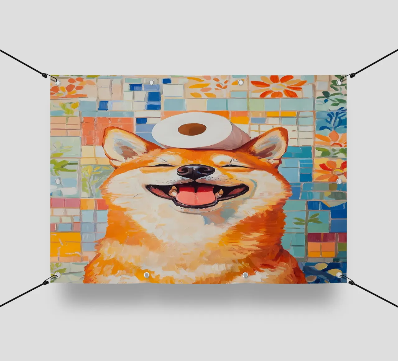 Shiba Inu sorridente con la carta igienica telo in pvc da Adrian Patel