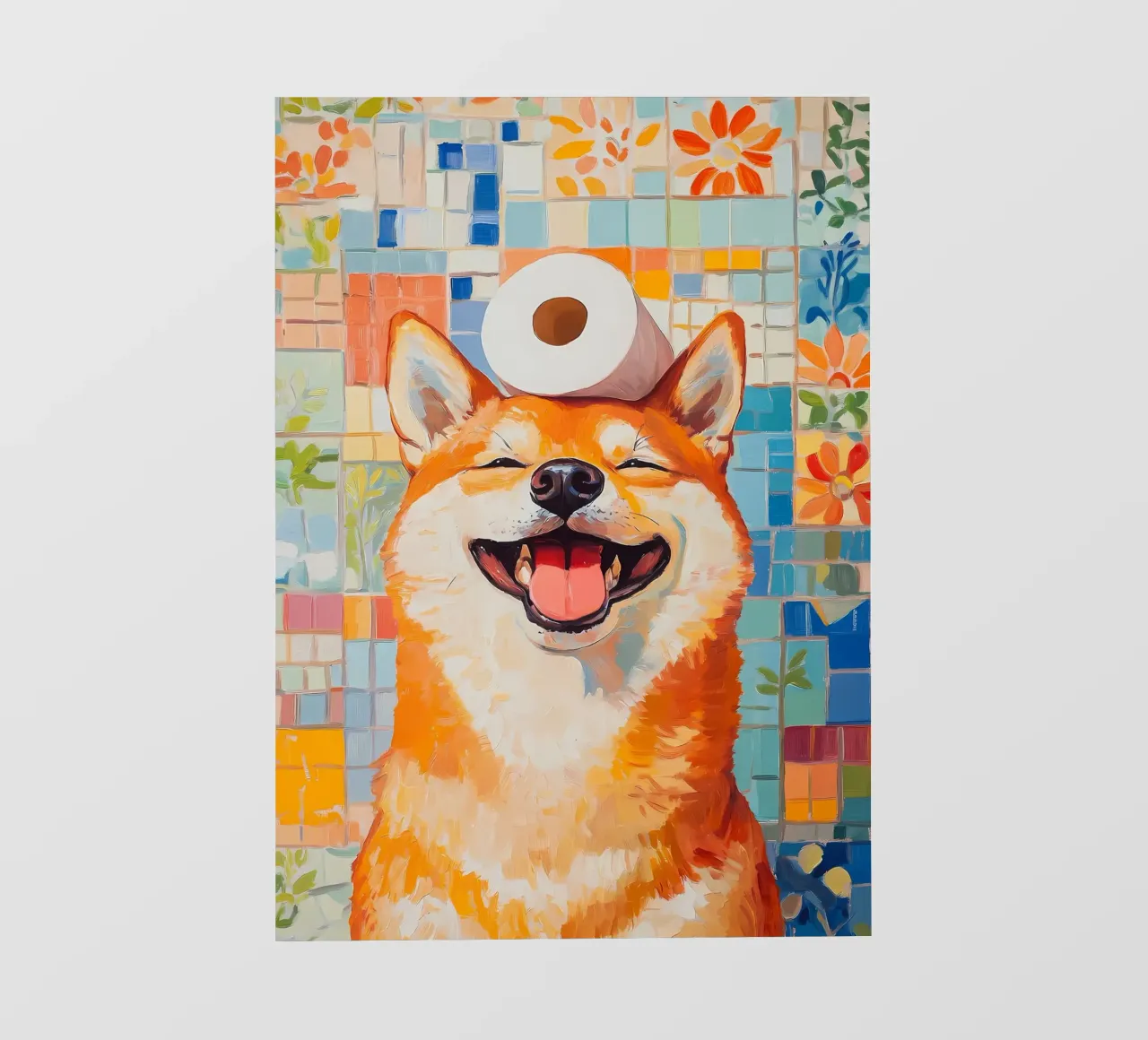 Shiba Inu sorridente con la carta igienica telo in pvc da Adrian Patel