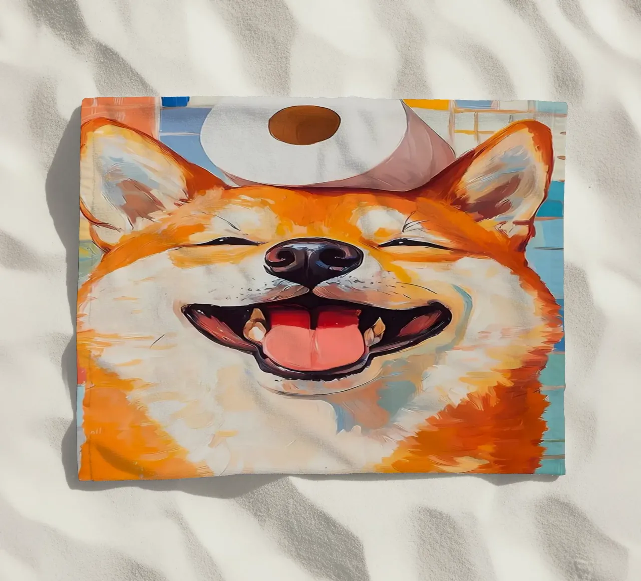 Shiba Inu sorridente con la carta igienica telo mare da Adrian Patel