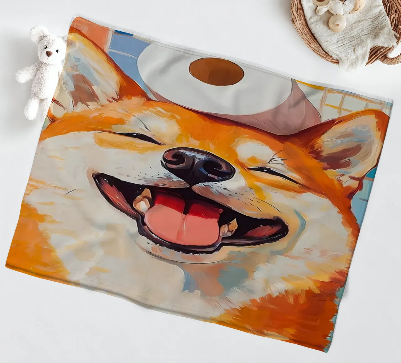 Shiba Inu sorridente con la carta igienica coperta in pile da Adrian Patel