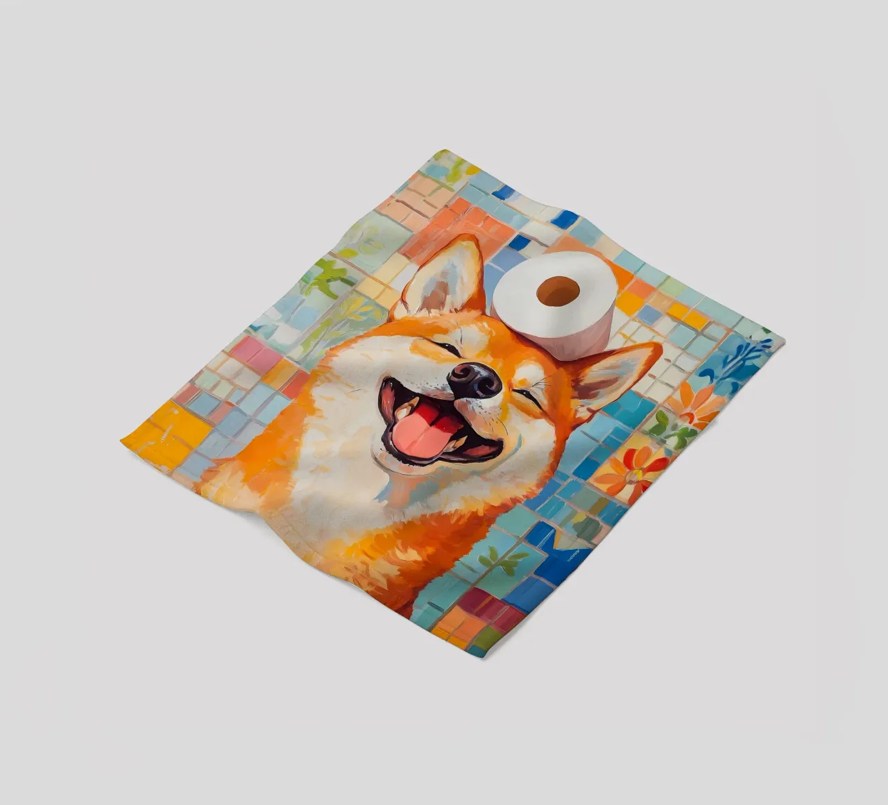 Shiba Inu sorridente con la carta igienica coperta in pile da Adrian Patel