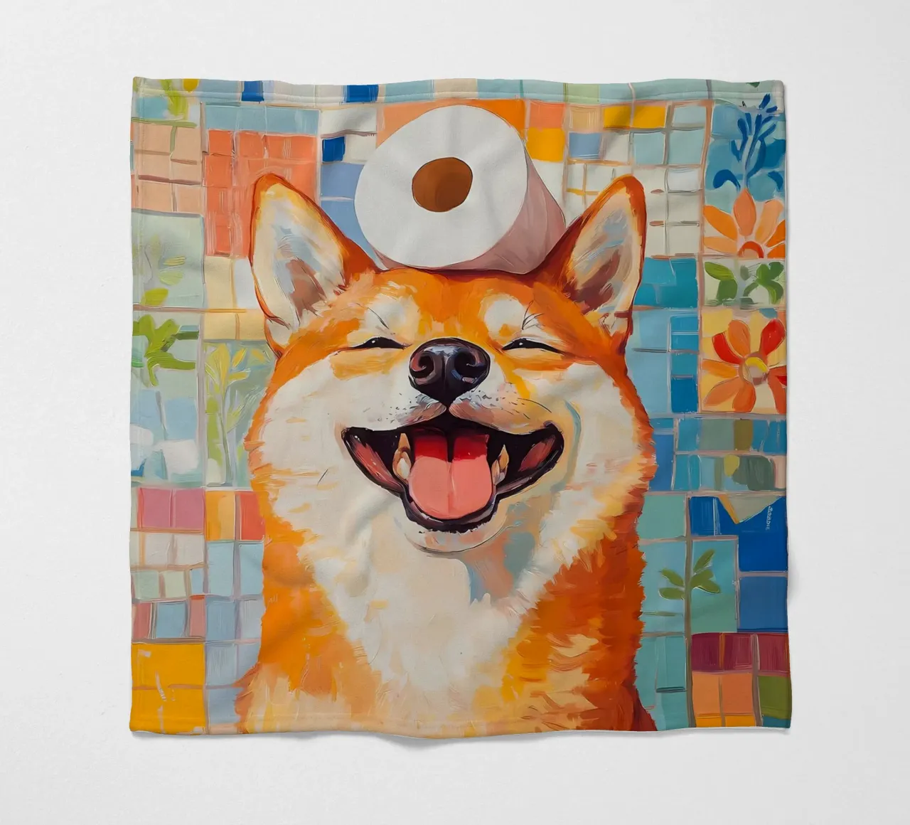 Shiba Inu sorridente con la carta igienica coperta in pile da Adrian Patel