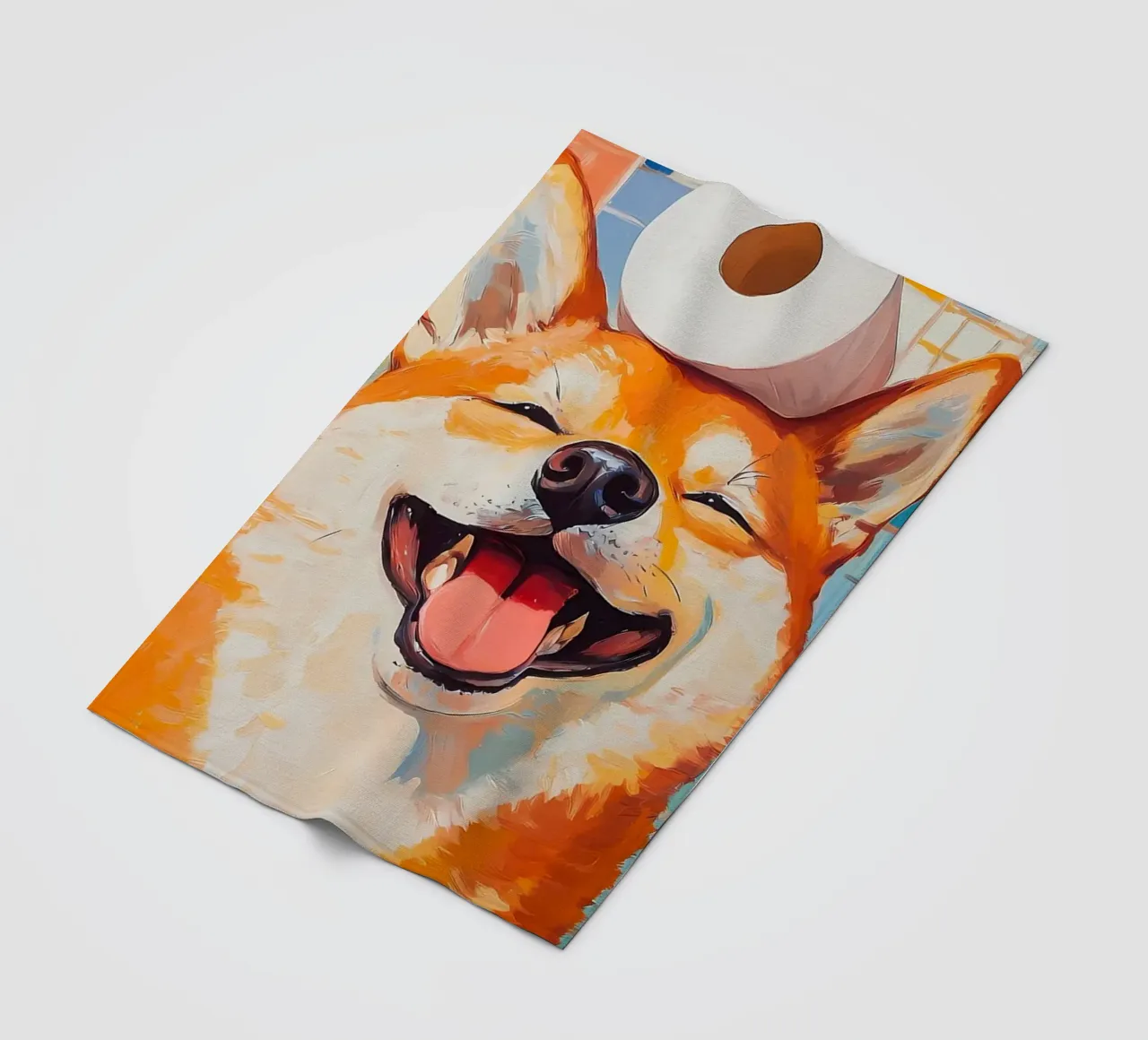 Shiba Inu sorridente con la carta igienica coperta in pile da Adrian Patel