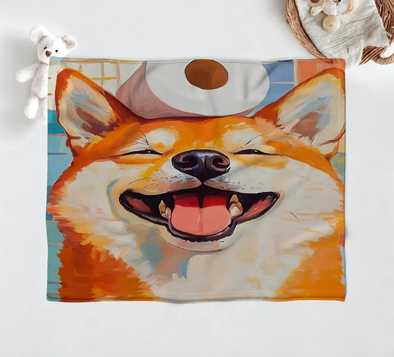Shiba Inu sorridente con la carta igienica coperta in pile da Adrian Patel
