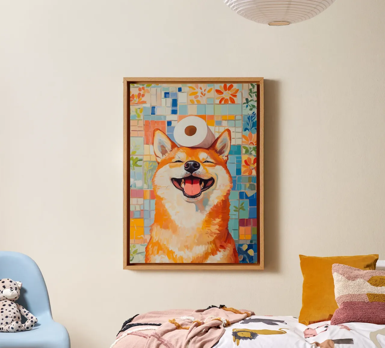 Smiling Shiba Inu with Toilet Paper canvas by Adrian Patel