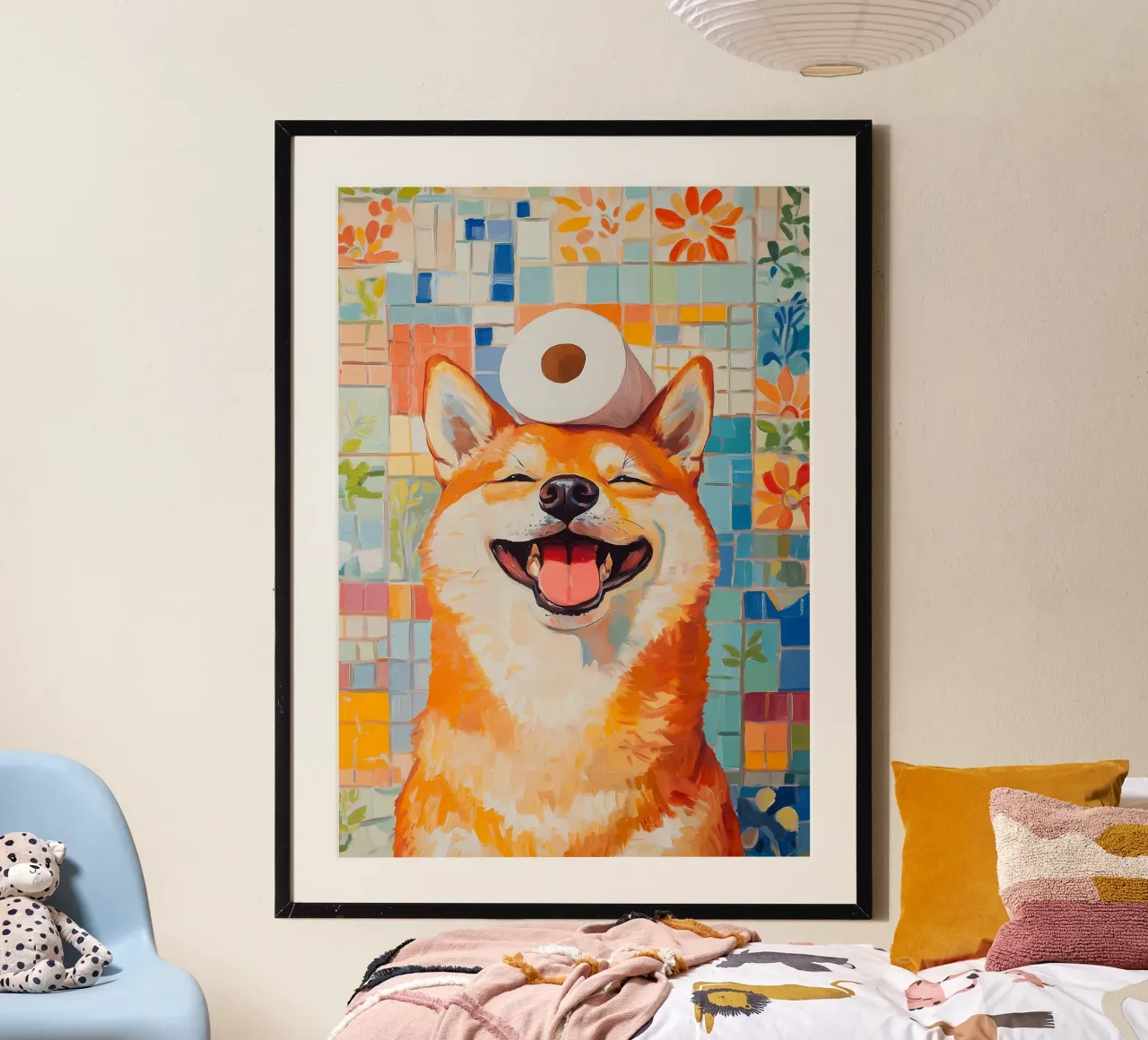 Smiling Shiba Inu with Toilet Paper hahnemühle by Adrian Patel