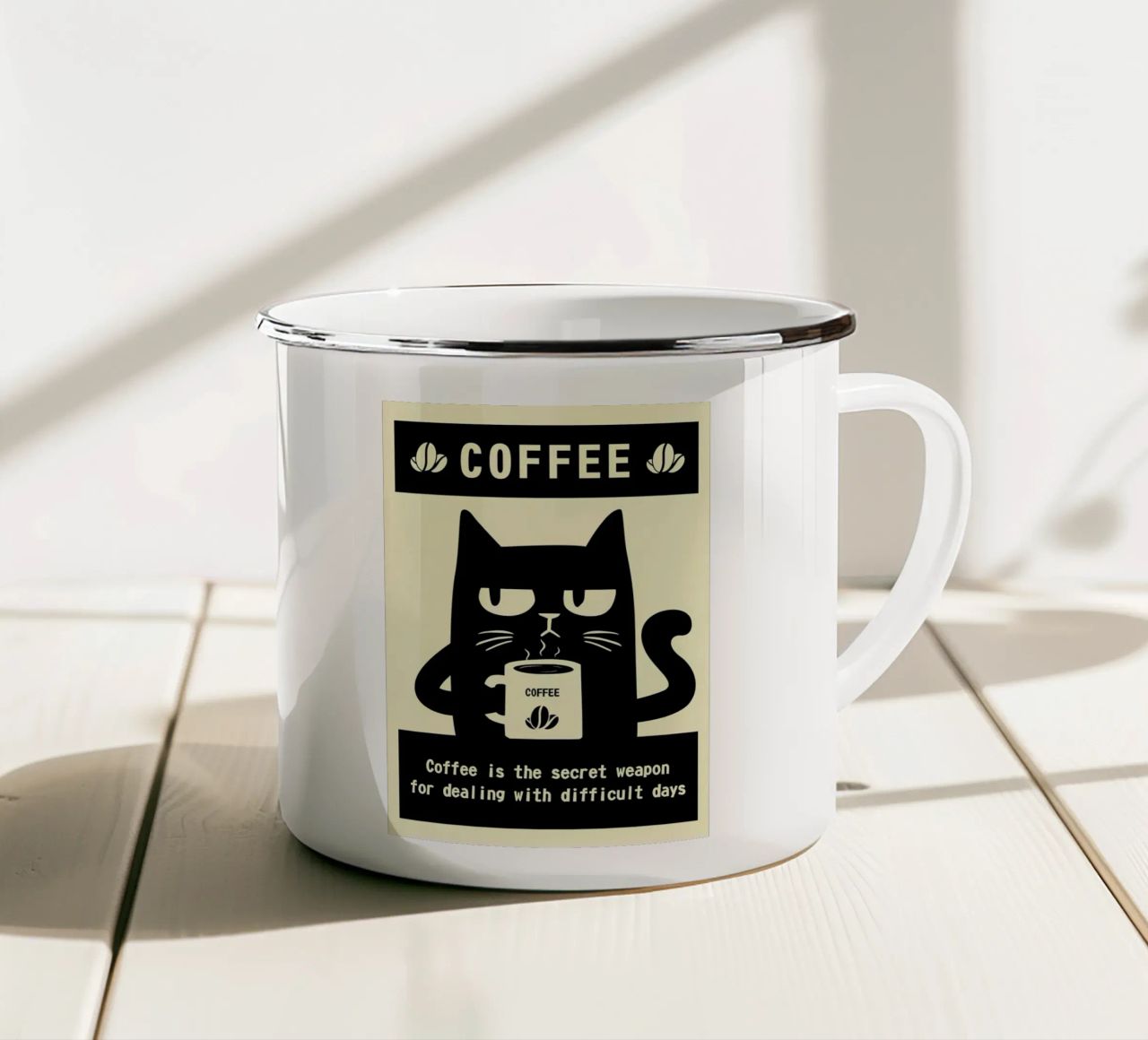 Gatto e caffè tazza in smalto da Bartosz Powalka