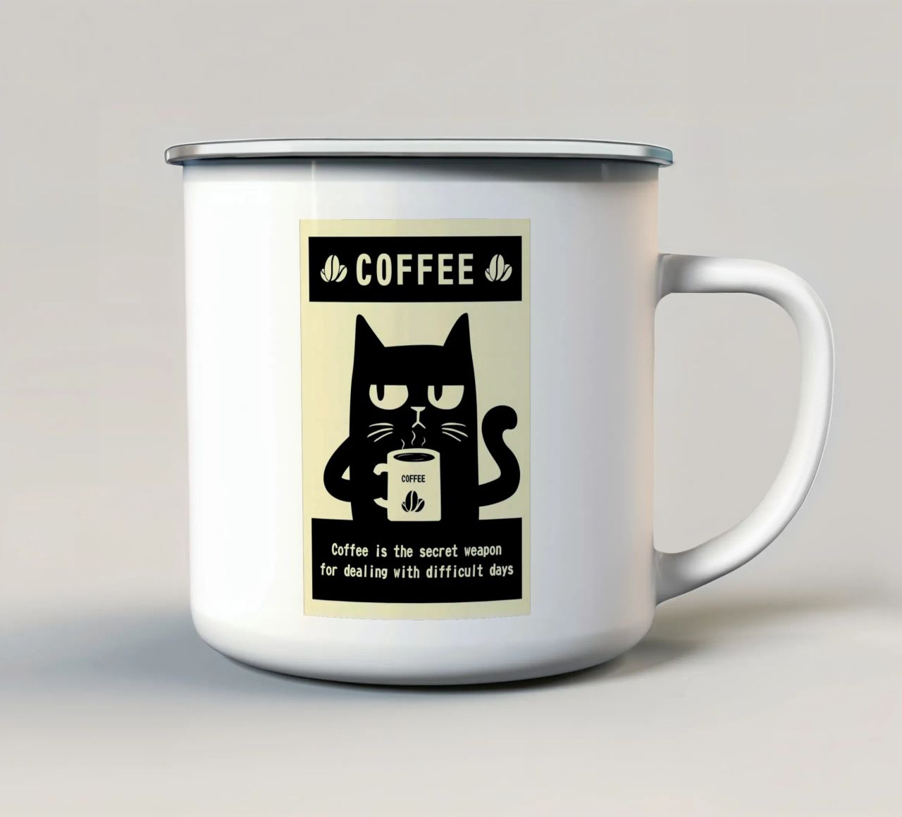 Gatto e caffè tazza in smalto da Bartosz Powalka