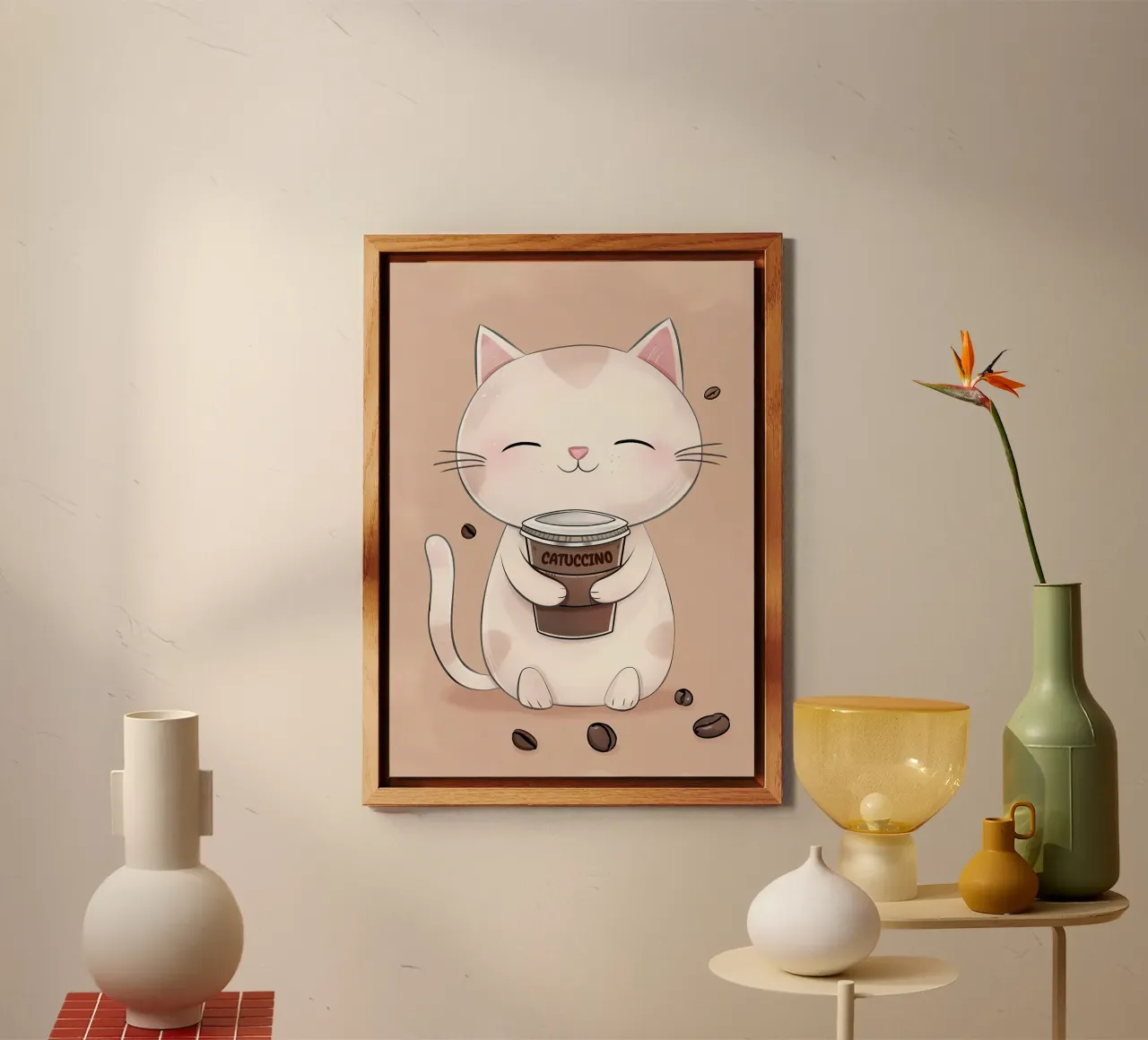 Gatto felice con caffè alluminio dibond da Bartosz Powalka