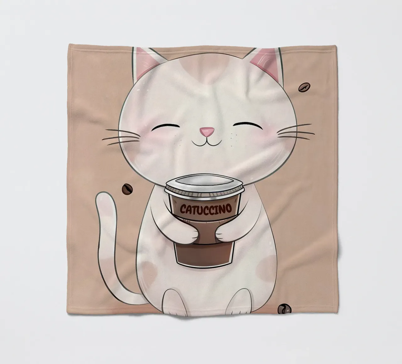 Gatto felice con caffè coperta in pile da Bartosz Powalka