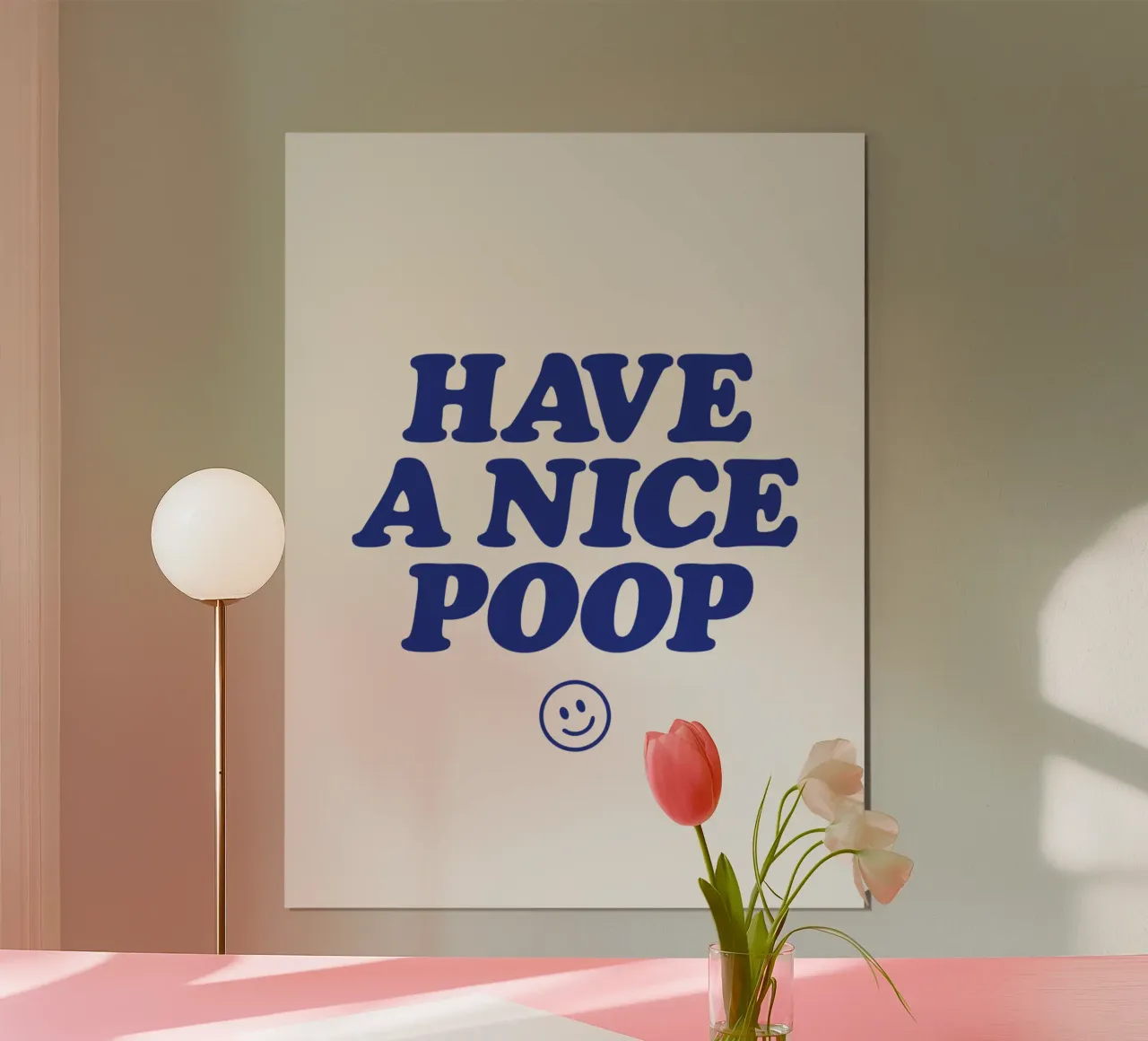 Have a Nice Poop Funny Bathroom Humour Blue Typography Print poster avec cadre en bois de THE MOTIVATED TYPE