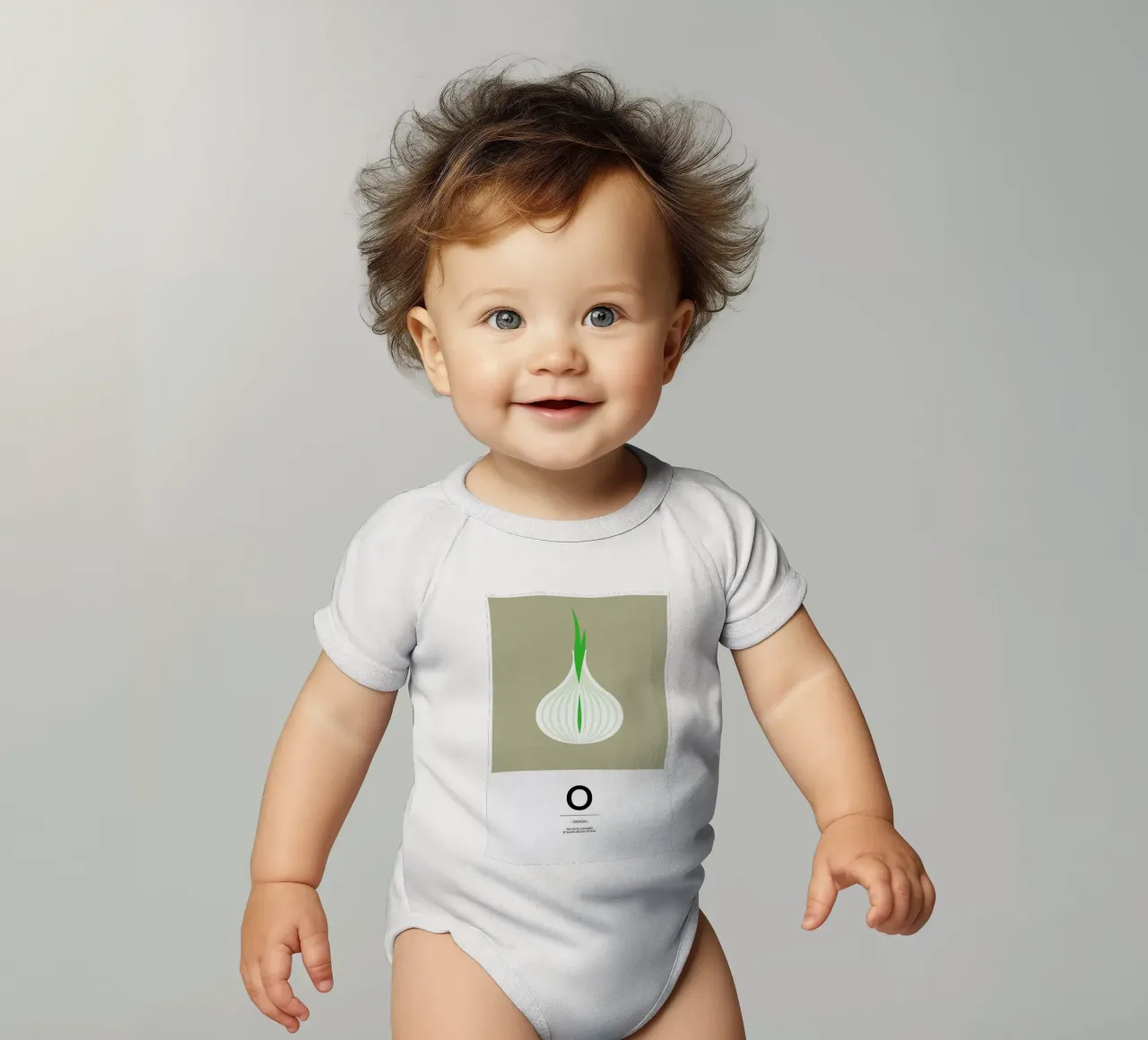 „The Food Alphabet“ - O like Onion body neonato maniche corte da BLAEK Design Studio