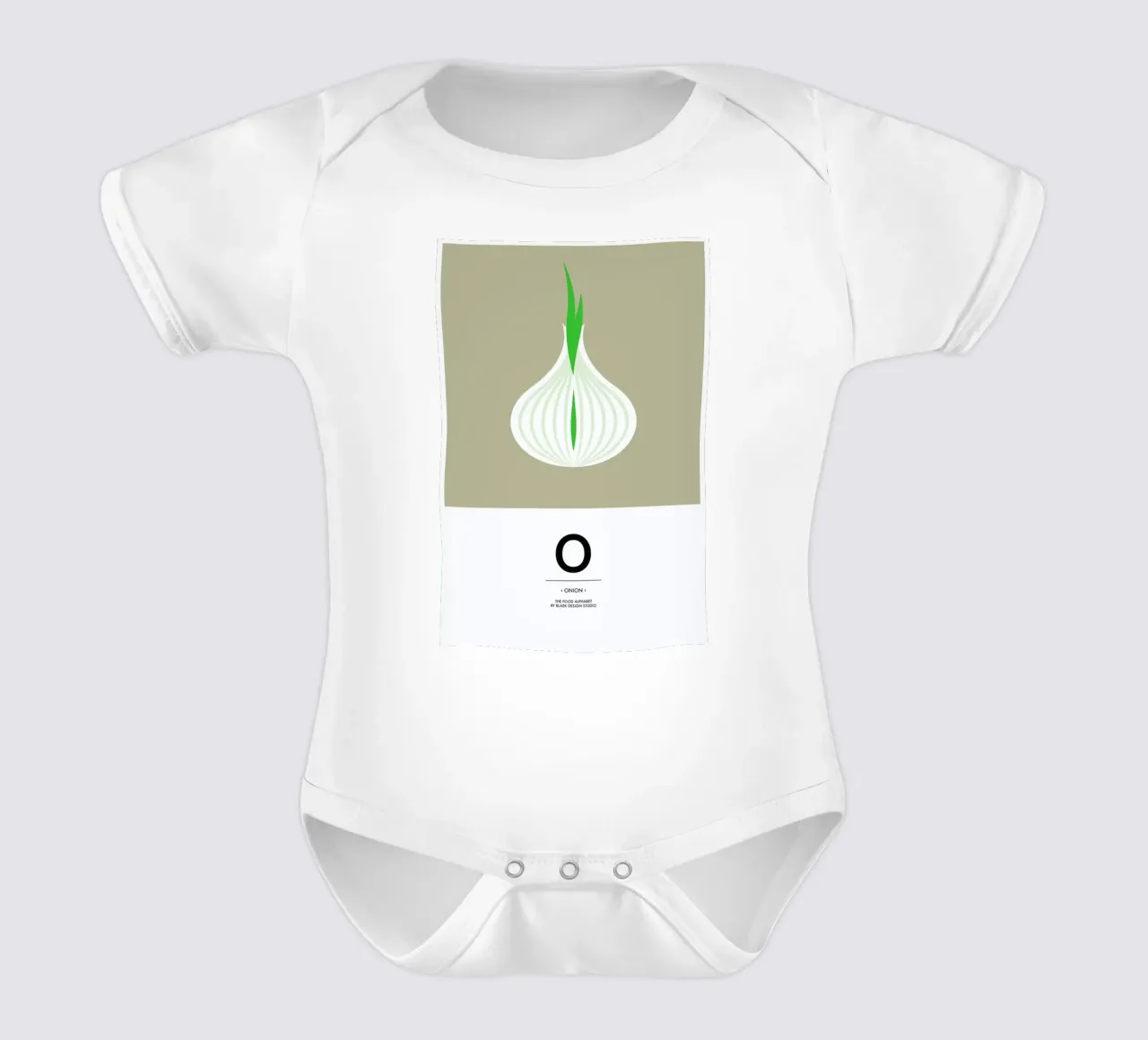 „The Food Alphabet“ - O like Onion body neonato maniche corte da BLAEK Design Studio