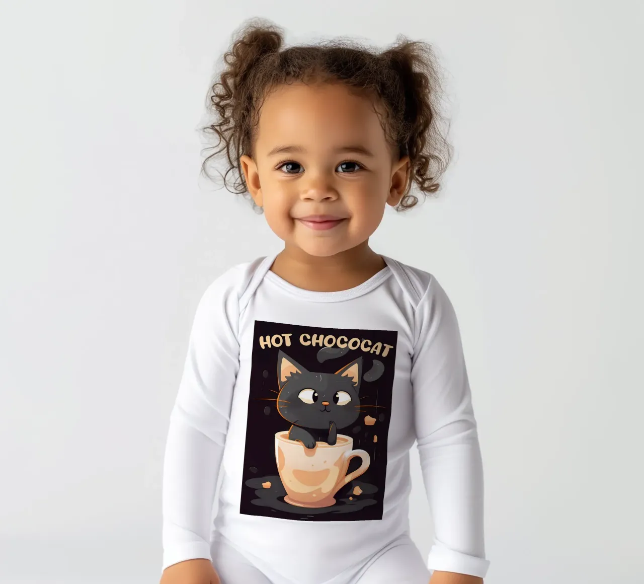 Hot ChocoCAT long-sleeve baby romper by Bartosz Powalka