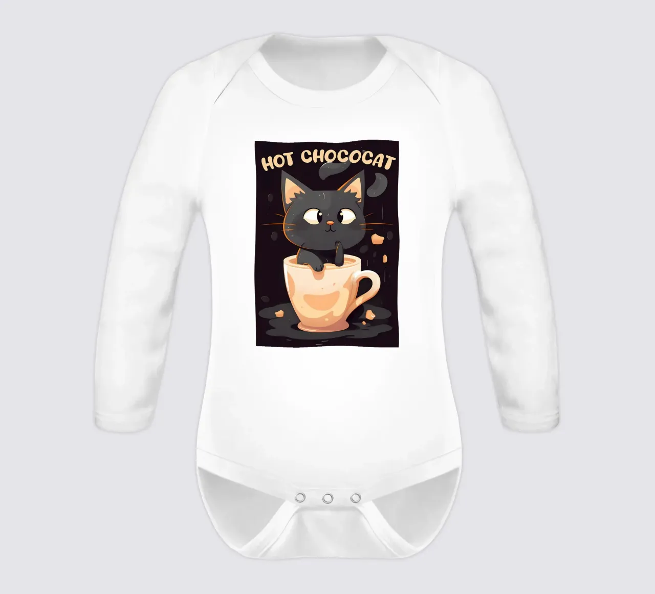 Hot ChocoCAT long-sleeve baby romper by Bartosz Powalka