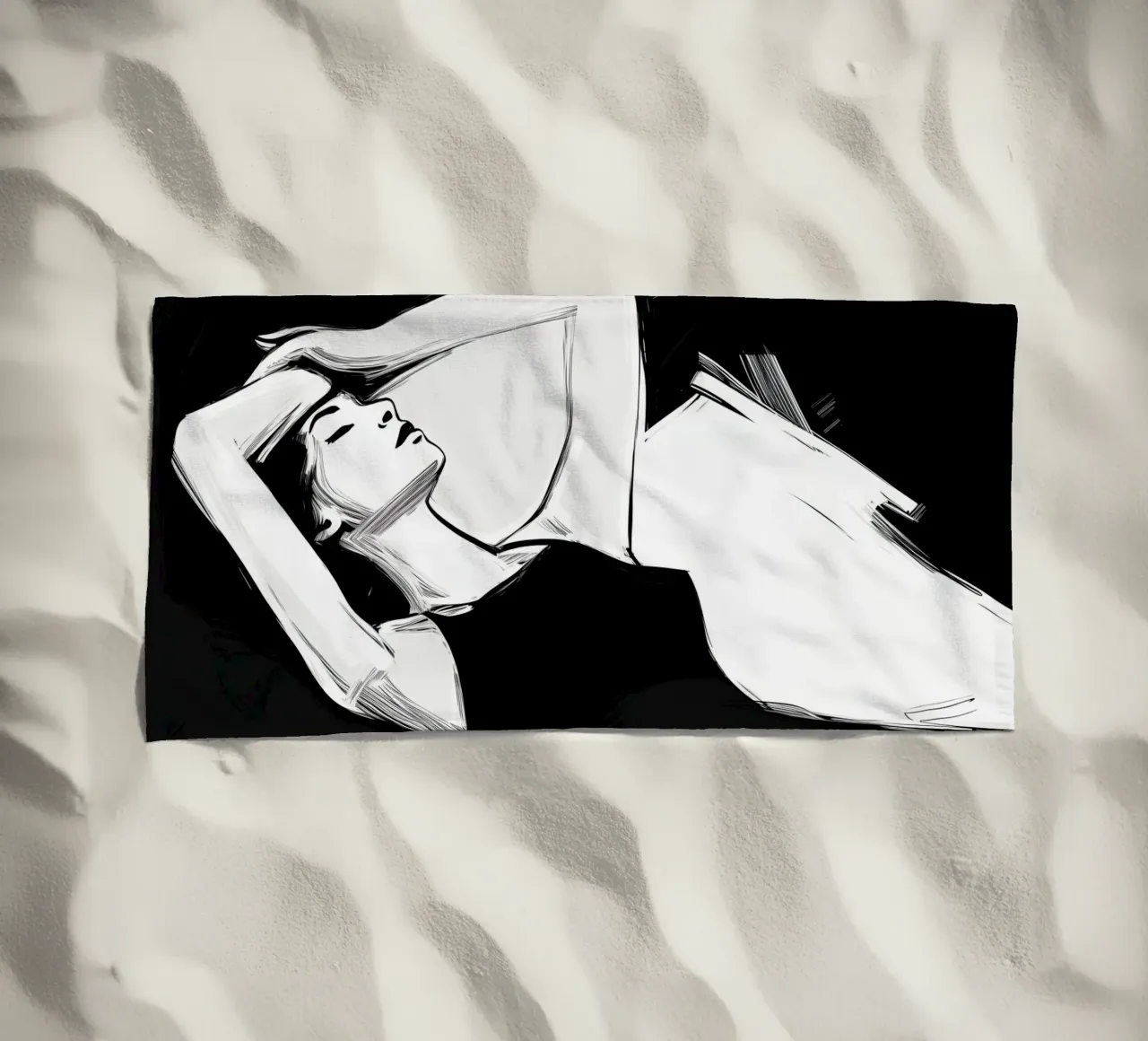 Disegno di una giovane donna rilassata in bianco e nero telo mare da Autofocus