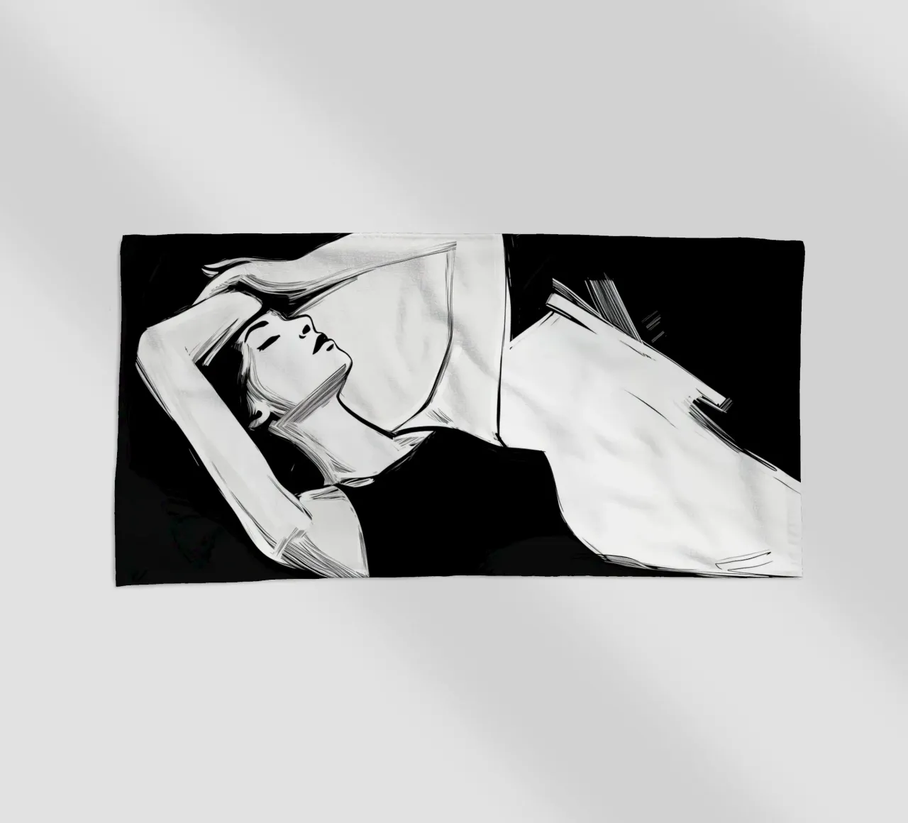 Disegno di una giovane donna rilassata in bianco e nero telo mare da Autofocus