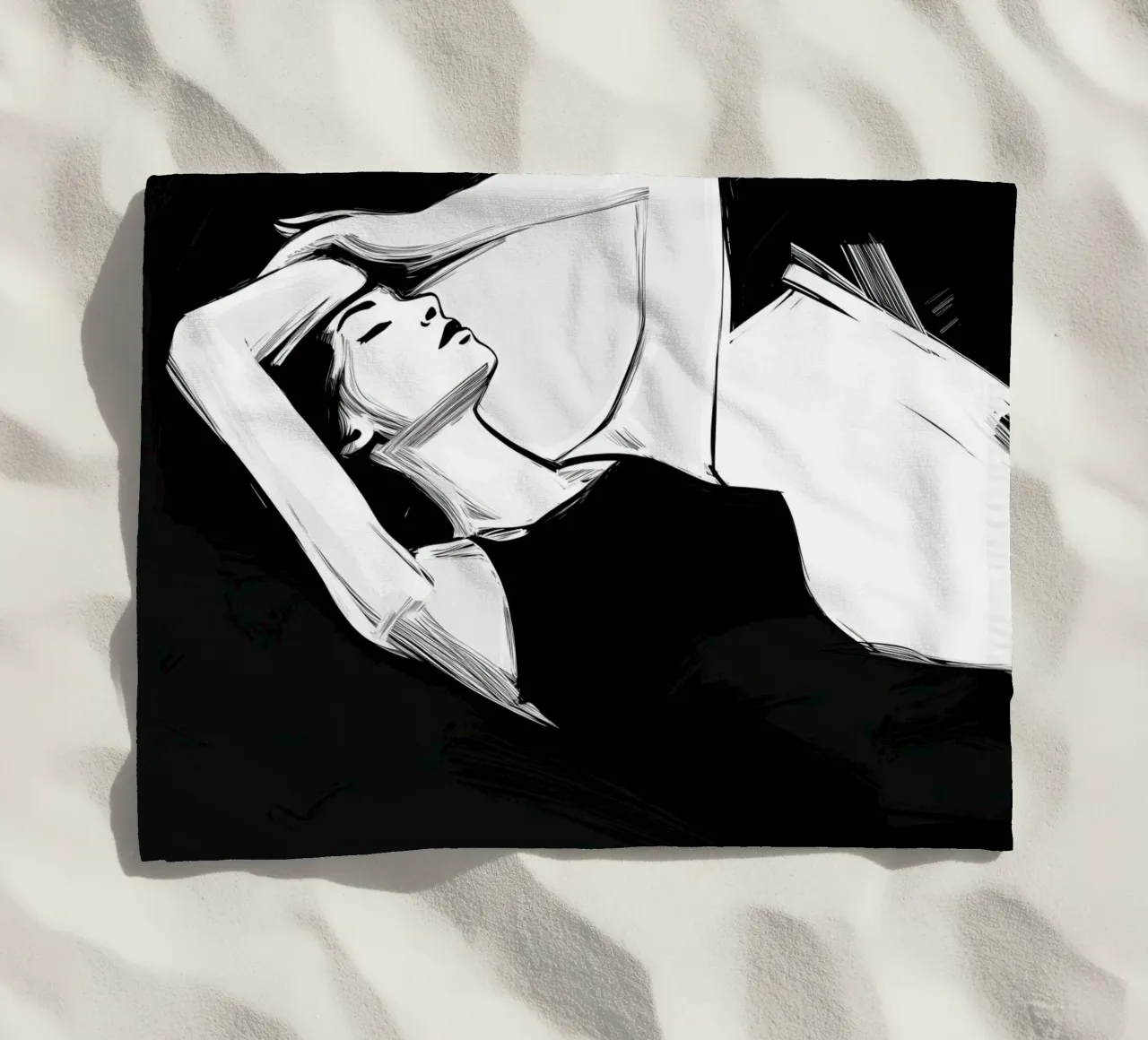Disegno di una giovane donna rilassata in bianco e nero telo mare da Autofocus