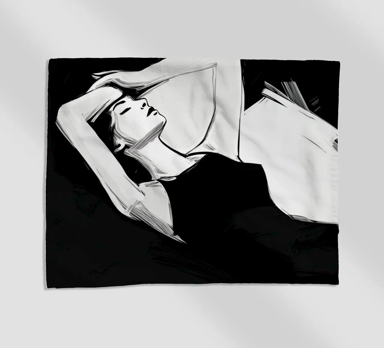 Disegno di una giovane donna rilassata in bianco e nero telo mare da Autofocus