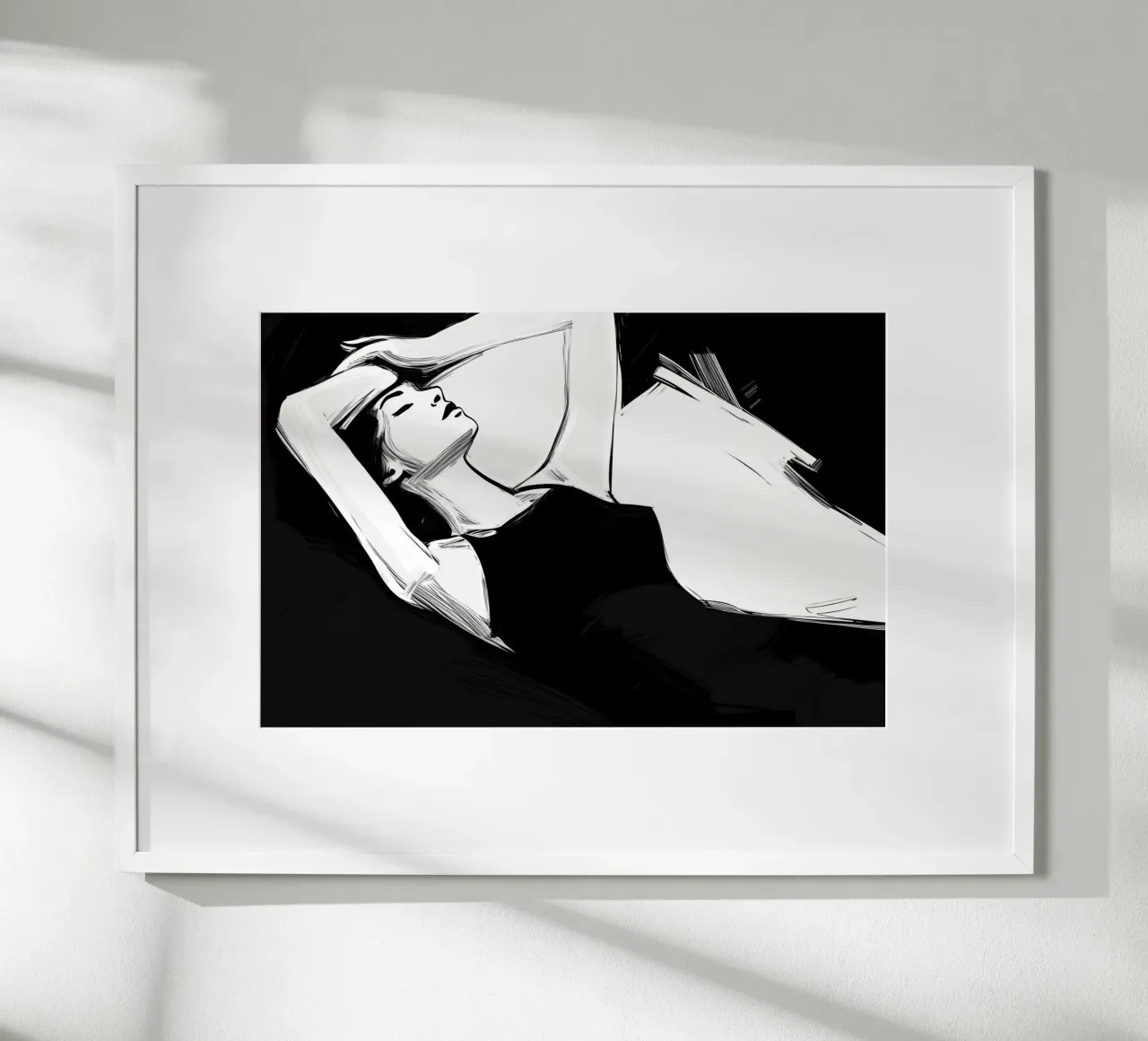 Disegno di una giovane donna rilassata in bianco e nero poster da Autofocus