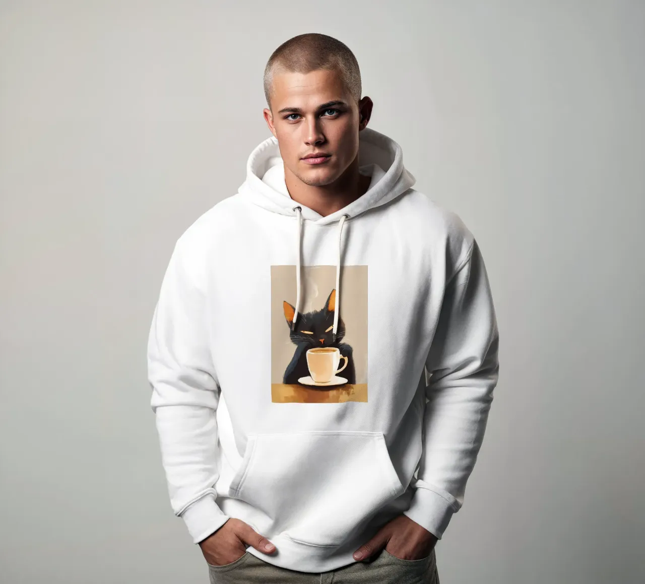 Gatto con caffè felpa con cappuccio da Bartosz Powalka