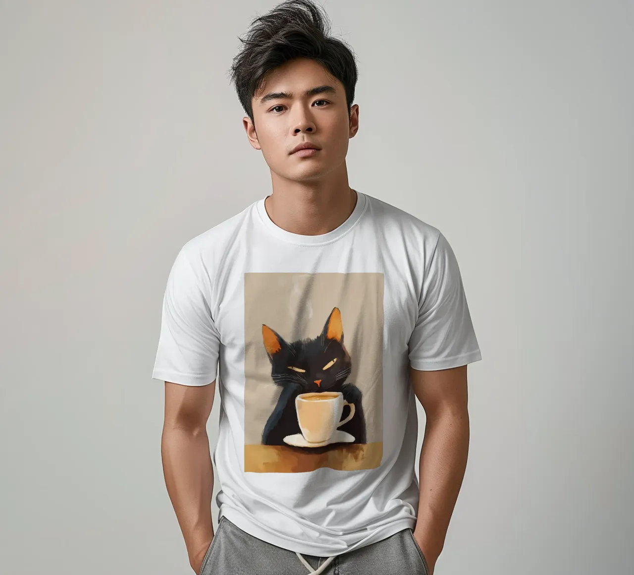 Gatto con caffè t-shirt da Bartosz Powalka