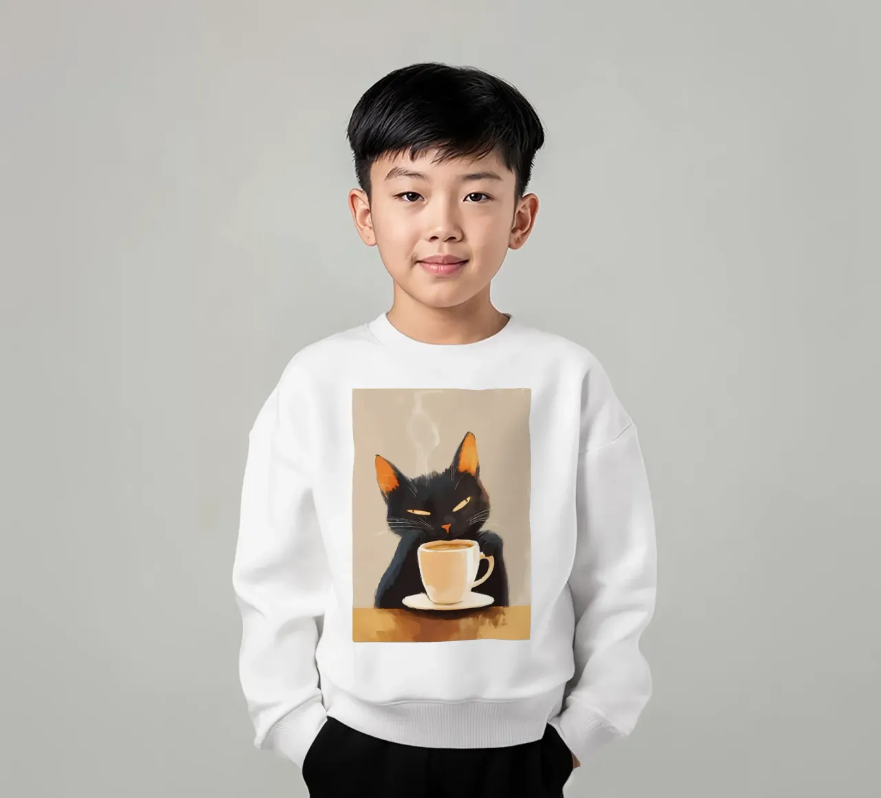 Gatto con caffè felpa bambino da Bartosz Powalka