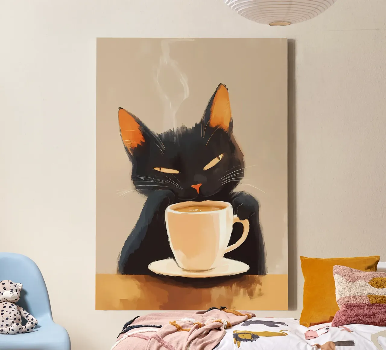 Gatto con caffè tela con Cornice a cassetta da Bartosz Powalka