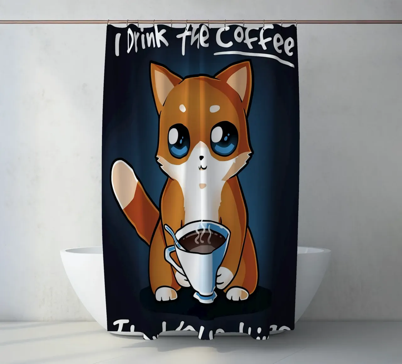 Coffee Cat shower curtain by Bartosz Powalka