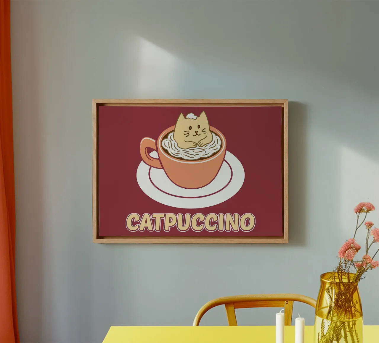 Catpuccino Cat Lover Coffe canvas with Floater frame by Bartosz Powalka