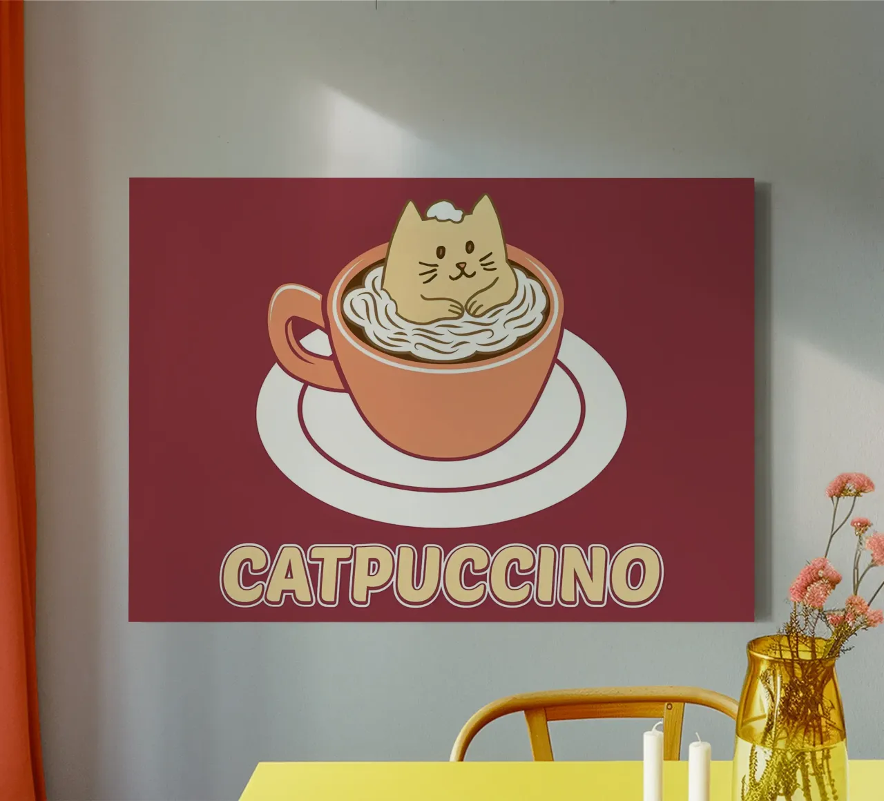 Catpuccino Cat Lover Coffe canvas with Floater frame by Bartosz Powalka