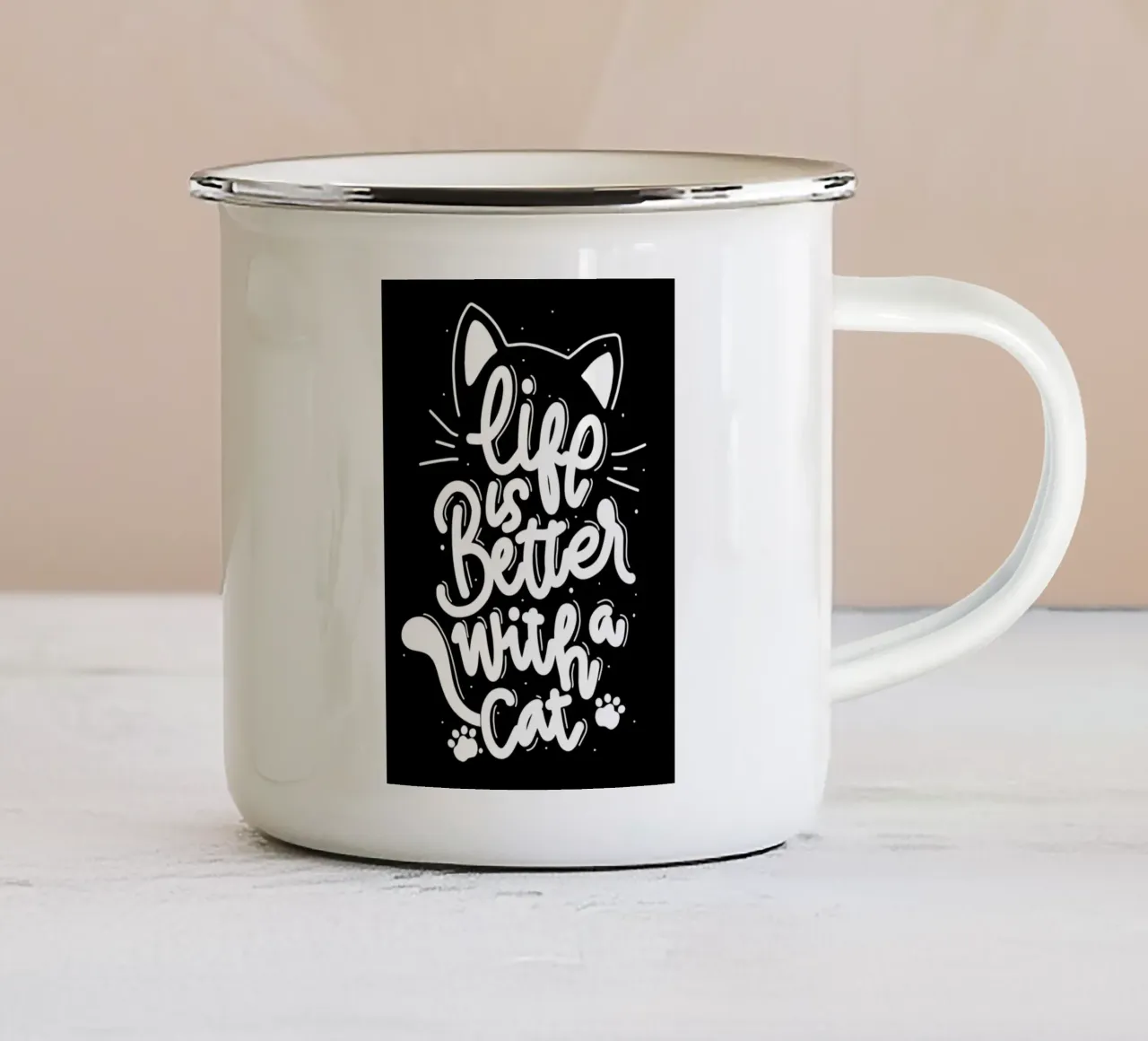 La vita è bella con un gatto tazza in smalto da Bartosz Powalka