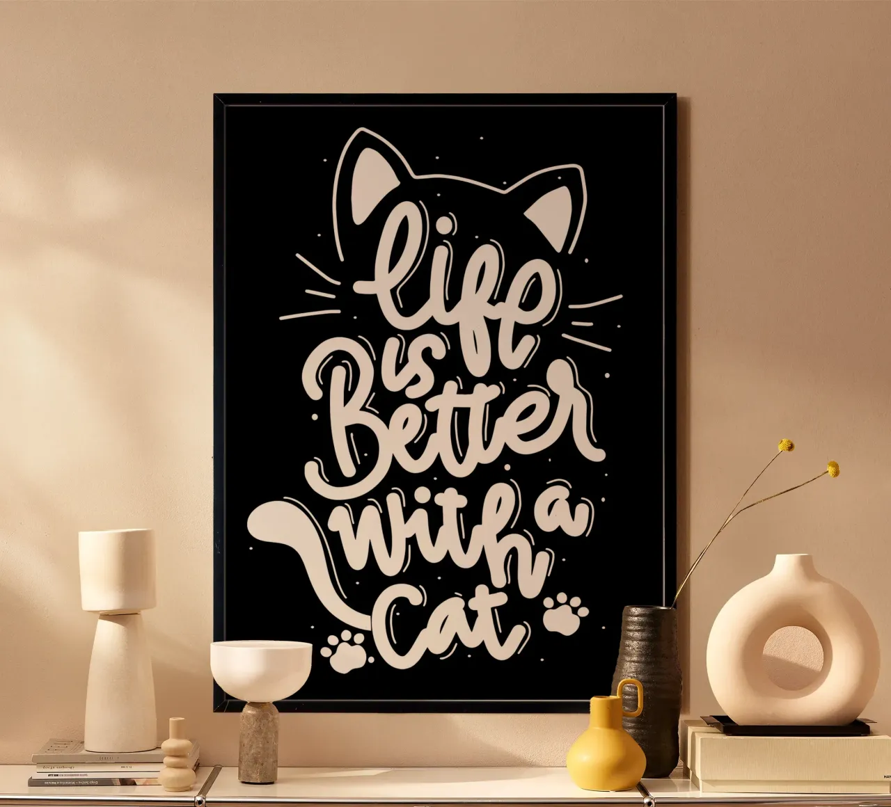 La vita è bella con un gatto poster con telaio in plastica da Bartosz Powalka