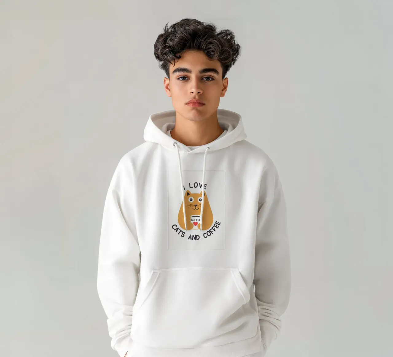Me encantan los gatos y el café sudadera con capucha de Bartosz Powalka