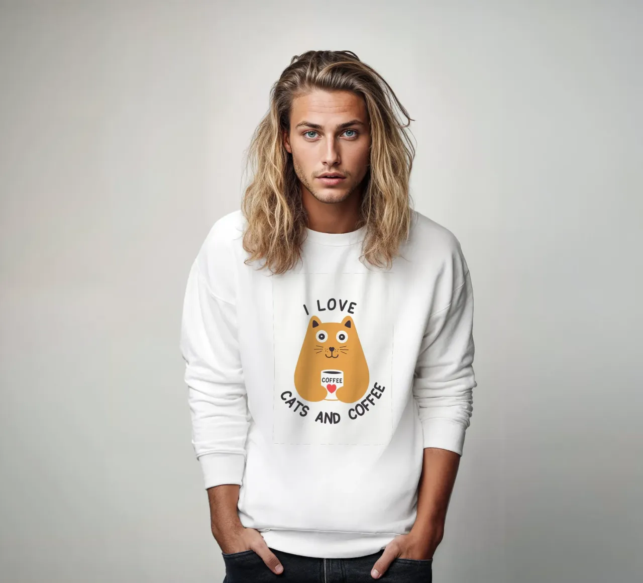 Ich liebe Katzen und Kaffee Sweatshirt von Bartosz Powalka